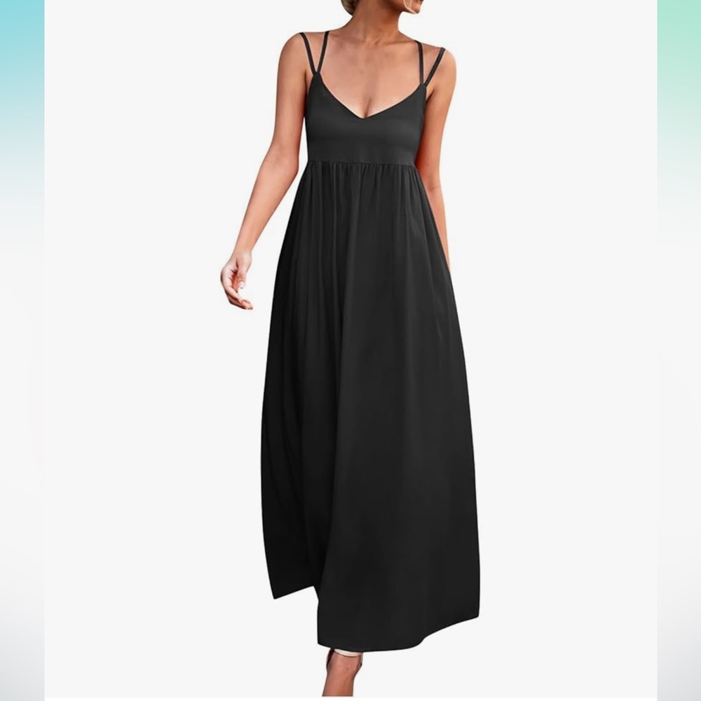 Boho Black spaghetti AdjustableStrats Side Slit Maci Dress